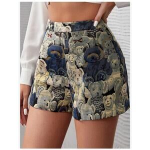 Tapestry TEDDY BEAR Print Woven Mini Shorts Cosplay Festival Artsy Cute Size XS